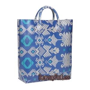 New YARNZ Exotic Traditional Bali Printed Blue Leather Tote Satchel Bag Purse